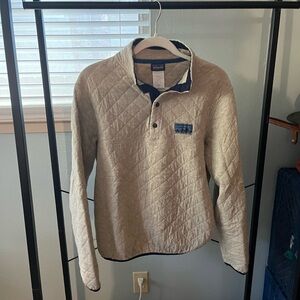 Patagonia Quilted Pullover Jacket in Beige with Navy Trim